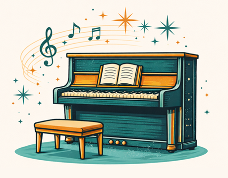Illustration of an upright church piano